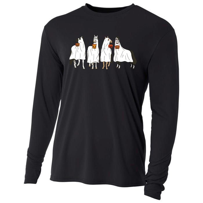 Funny Halloween Horse Ghost Pumpkin Face Ghost Spooky Season Cooling Performance Long Sleeve Crew