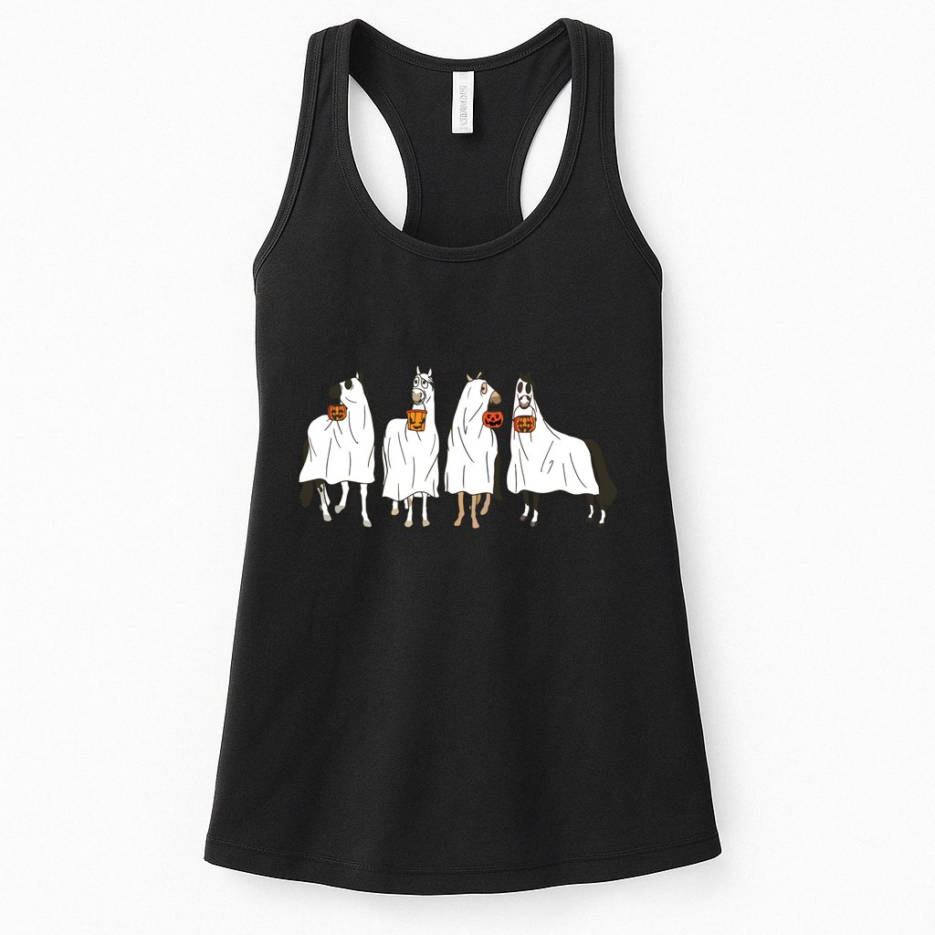 Funny Halloween Horse Ghost Pumpkin Face Ghost Spooky Season Womens Tank Top