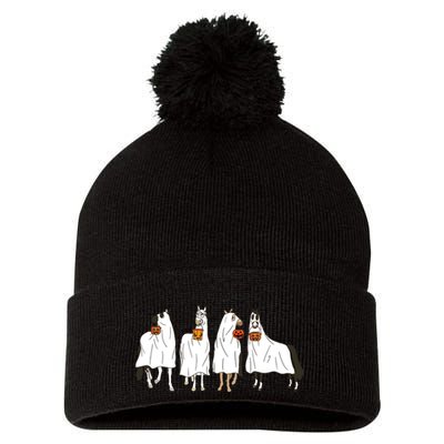 Funny Halloween Horse Ghost Pumpkin Face Ghost Spooky Season Pom Pom 12in Knit Beanie