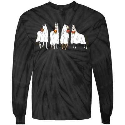 Funny Halloween Horse Ghost Pumpkin Face Ghost Spooky Season Tie-Dye Long Sleeve Shirt