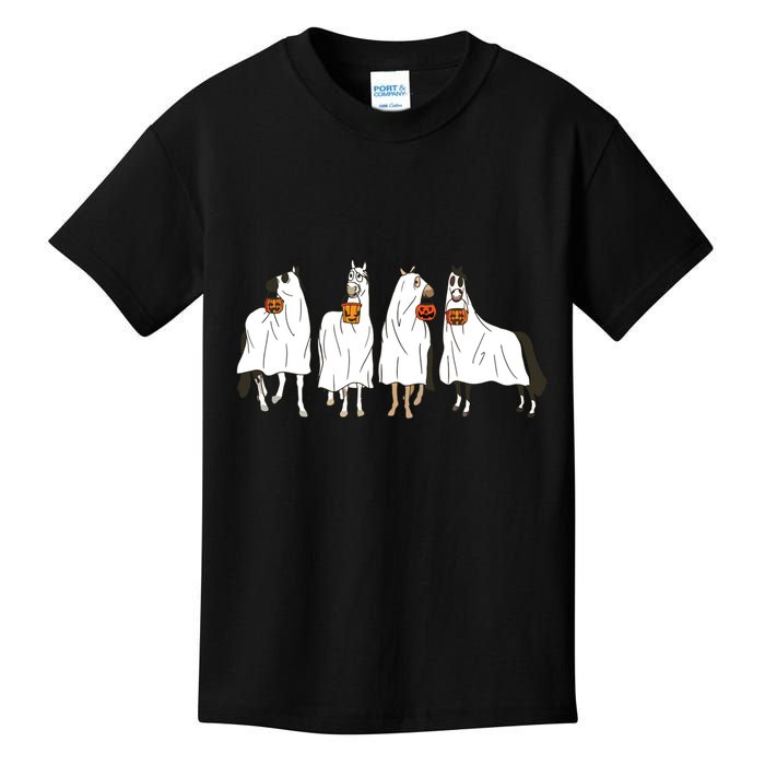 Funny Halloween Horse Ghost Pumpkin Face Ghost Spooky Season Kids T-Shirt