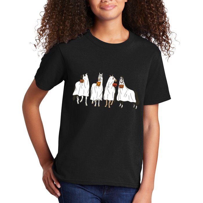 Funny Halloween Horse Ghost Pumpkin Face Ghost Spooky Season Kids T-Shirt