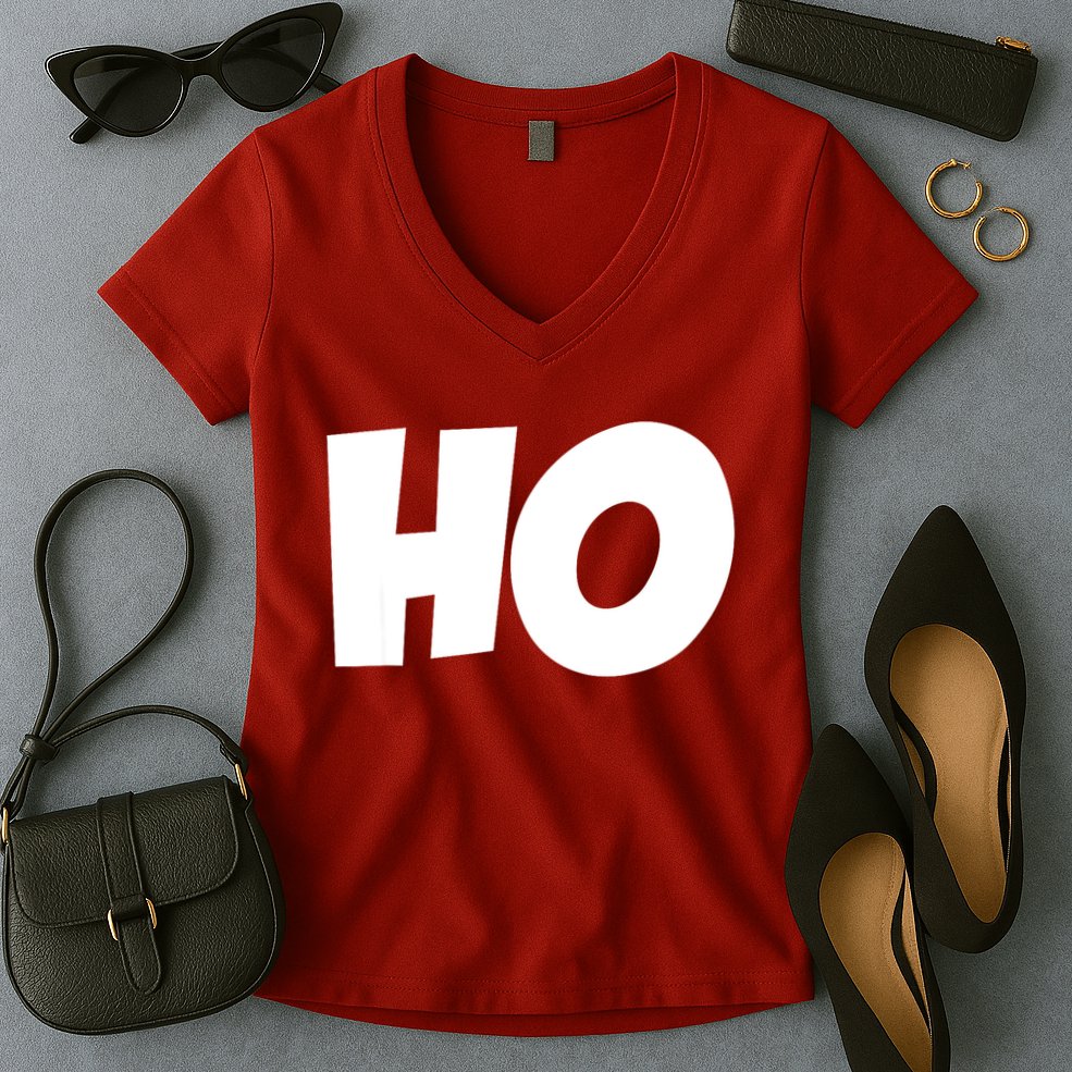 Funny Ho Ho Ho Christmas Matching Holidays Xmas Gift Women's V-Neck T-Shirt