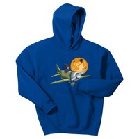 Funny Happy Halloween Witch Riding Airplane Moon Pumpkin Gift Kids Hoodie