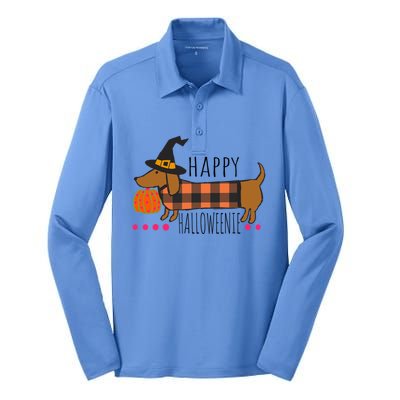 Funny Happy Halloweenie Dachshund Halloween Buffalo Plaid Gift Silk Touch Performance Long Sleeve Polo