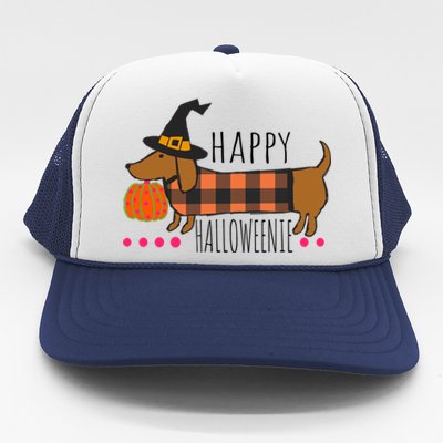 Funny Happy Halloweenie Dachshund Halloween Buffalo Plaid Gift Trucker Hat