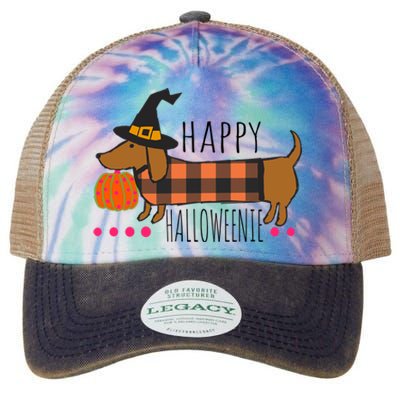 Funny Happy Halloweenie Dachshund Halloween Buffalo Plaid Gift Legacy Tie Dye Trucker Hat