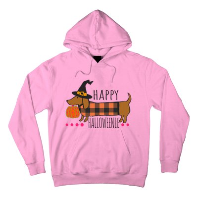 Funny Happy Halloweenie Dachshund Halloween Buffalo Plaid Gift Hoodie