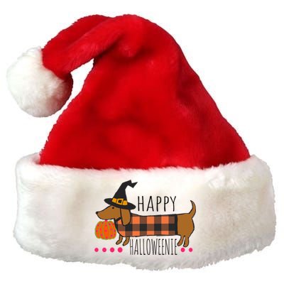 Funny Happy Halloweenie Dachshund Halloween Buffalo Plaid Gift Premium Christmas Santa Hat