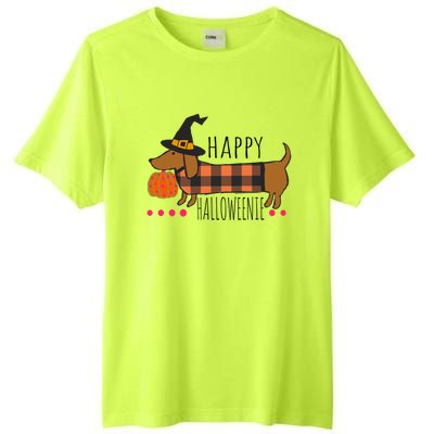 Funny Happy Halloweenie Dachshund Halloween Buffalo Plaid Gift Tall Fusion ChromaSoft Performance T-Shirt