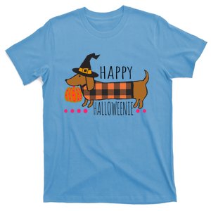 Funny Happy Halloweenie Dachshund Halloween Buffalo Plaid Gift T-Shirt