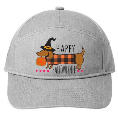 Funny Happy Halloweenie Dachshund Halloween Buffalo Plaid Gift 7-Panel Snapback Hat