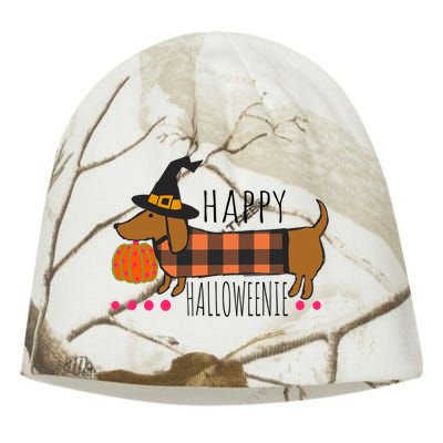 Funny Happy Halloweenie Dachshund Halloween Buffalo Plaid Gift Kati - Camo Knit Beanie