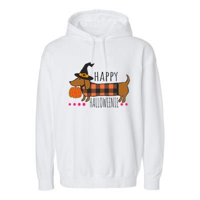 Funny Happy Halloweenie Dachshund Halloween Buffalo Plaid Gift Garment-Dyed Fleece Hoodie