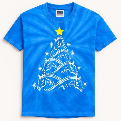 Festive Holiday Horse and Tree Design Kids Tie-Dye T-Shirt