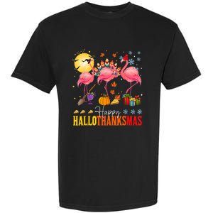 Flamingo Happy Hallothanksmas Halloween Thanksgiving Garment-Dyed Heavyweight T-Shirt