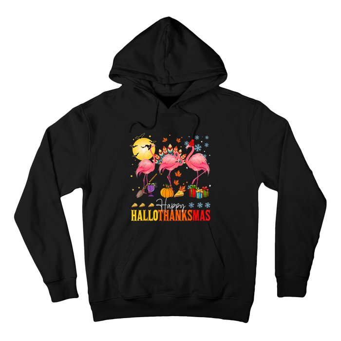 Flamingo Happy Hallothanksmas Halloween Thanksgiving Hoodie