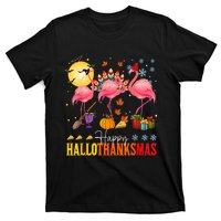 Flamingo Happy Hallothanksmas Halloween Thanksgiving T-Shirt