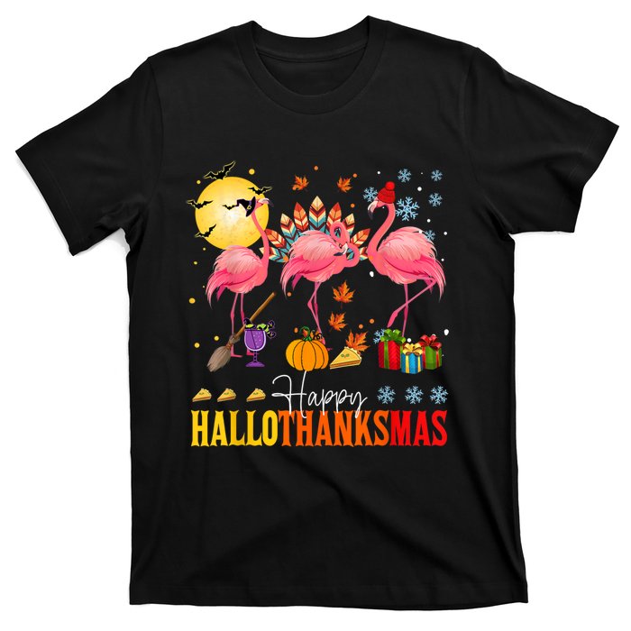 Flamingo Happy Hallothanksmas Halloween Thanksgiving T-Shirt