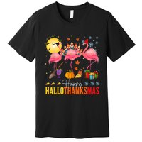 Flamingo Happy Hallothanksmas Halloween Thanksgiving Premium T-Shirt