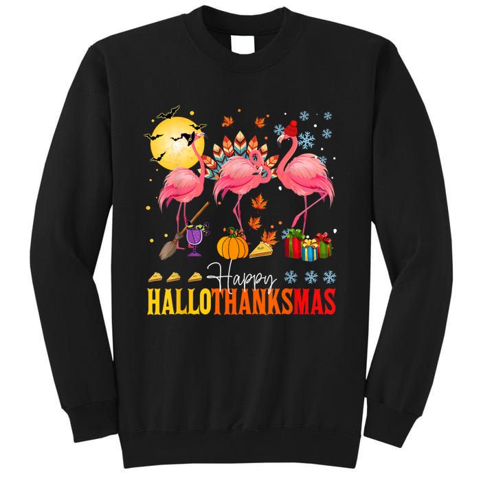 Flamingo Happy Hallothanksmas Halloween Thanksgiving Tall Sweatshirt