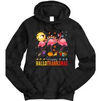 Flamingo Happy Hallothanksmas Halloween Thanksgiving Tie Dye Hoodie