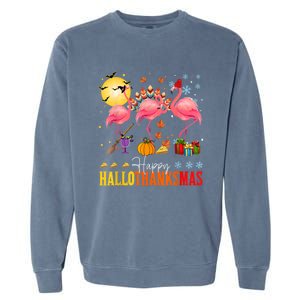 Flamingo Happy Hallothanksmas Halloween Thanksgiving Garment-Dyed Sweatshirt