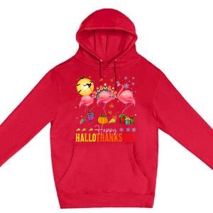 Flamingo Happy Hallothanksmas Halloween Thanksgiving Premium Pullover Hoodie