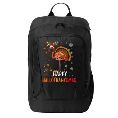 Flamingo Happy Hallothanksmas Funny Halloween Thanksgiving City Backpack