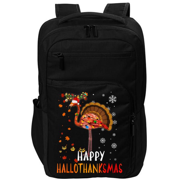 Flamingo Happy Hallothanksmas Funny Halloween Thanksgiving Impact Tech Backpack