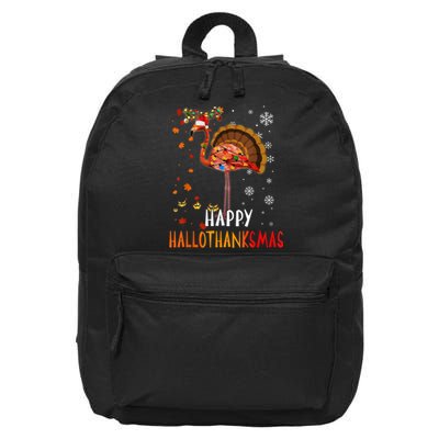 Flamingo Happy Hallothanksmas Funny Halloween Thanksgiving 16 in Basic Backpack