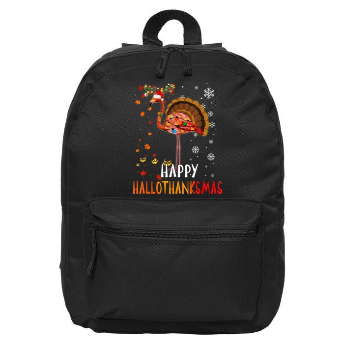 Flamingo Happy Hallothanksmas Funny Halloween Thanksgiving 16 in Basic Backpack