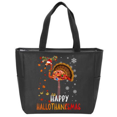 Flamingo Happy Hallothanksmas Funny Halloween Thanksgiving Zip Tote Bag