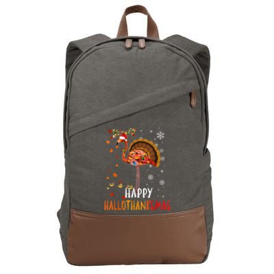 Flamingo Happy Hallothanksmas Funny Halloween Thanksgiving Cotton Canvas Backpack