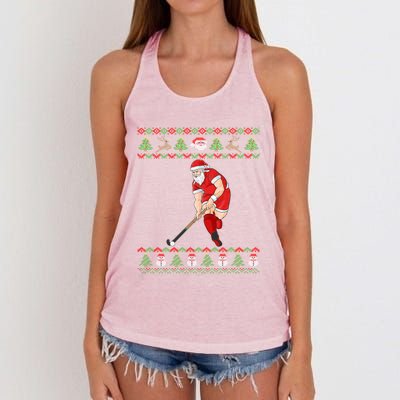 Field Hockey Hockey Ugly Christmas Santa Claus Gift Women's Knotted Racerback Tank