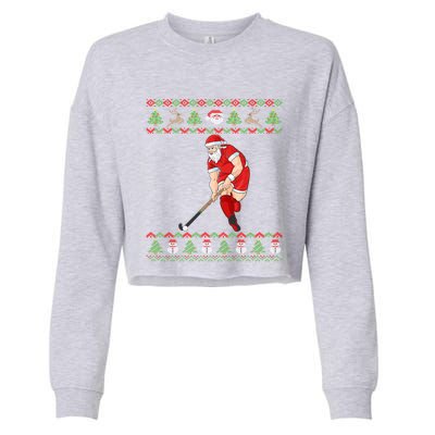 Field Hockey Hockey Ugly Christmas Santa Claus Gift Cropped Pullover Crew