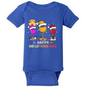 Funny Happy Hallothanksmas Wine Glasses Santa Hat Pumpkin Funny Gift Baby Bodysuit