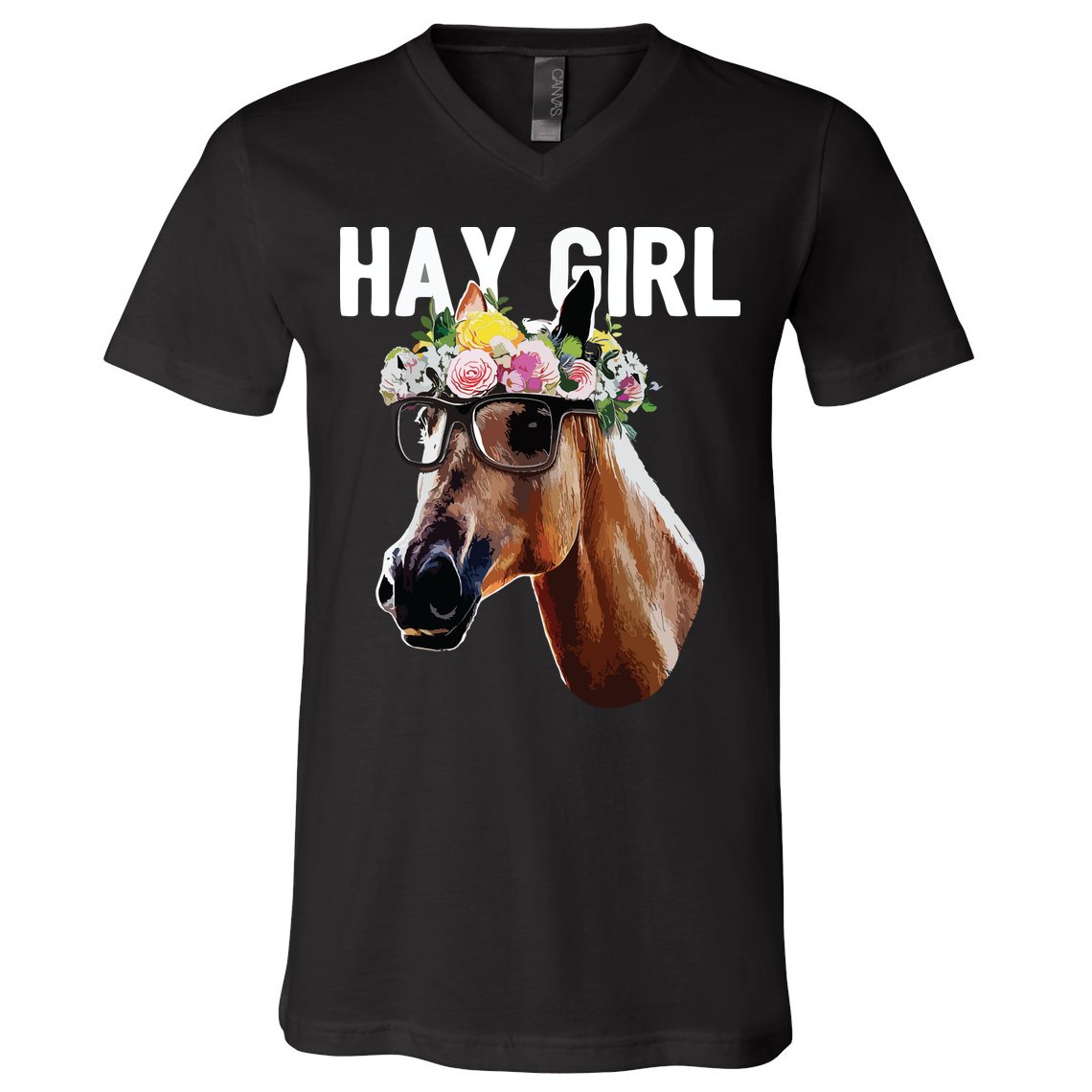 Floral Horse Horseback Riding Equestrian Farm Gift V-Neck T-Shirt