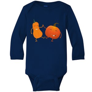 Funny Happy Halloween Dancing Squash And Pumpkin Gift Baby Long Sleeve Bodysuit