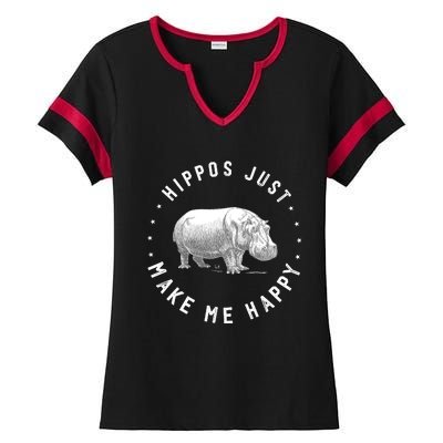 Funny Hippopotamus Hippo Lover Hippos Make Me Happy Ladies Halftime Notch Neck Tee