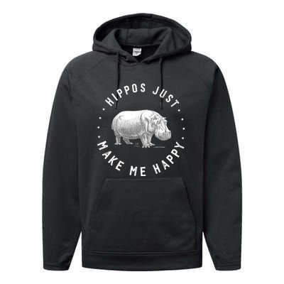 Funny Hippopotamus Hippo Lover Hippos Make Me Happy Performance Fleece Hoodie