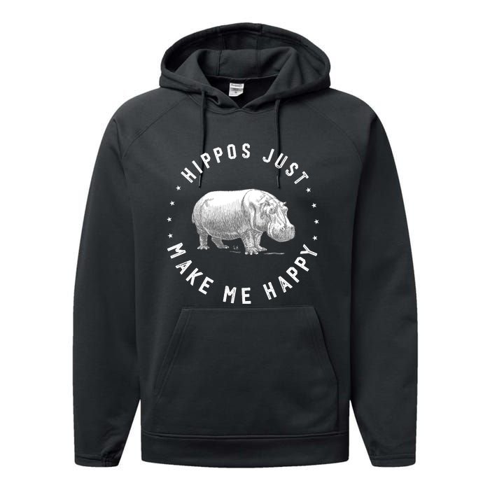 Funny Hippopotamus Hippo Lover Hippos Make Me Happy Performance Fleece Hoodie