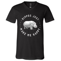 Funny Hippopotamus Hippo Lover Hippos Make Me Happy V-Neck T-Shirt