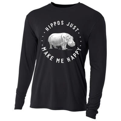 Funny Hippopotamus Hippo Lover Hippos Make Me Happy Cooling Performance Long Sleeve Crew