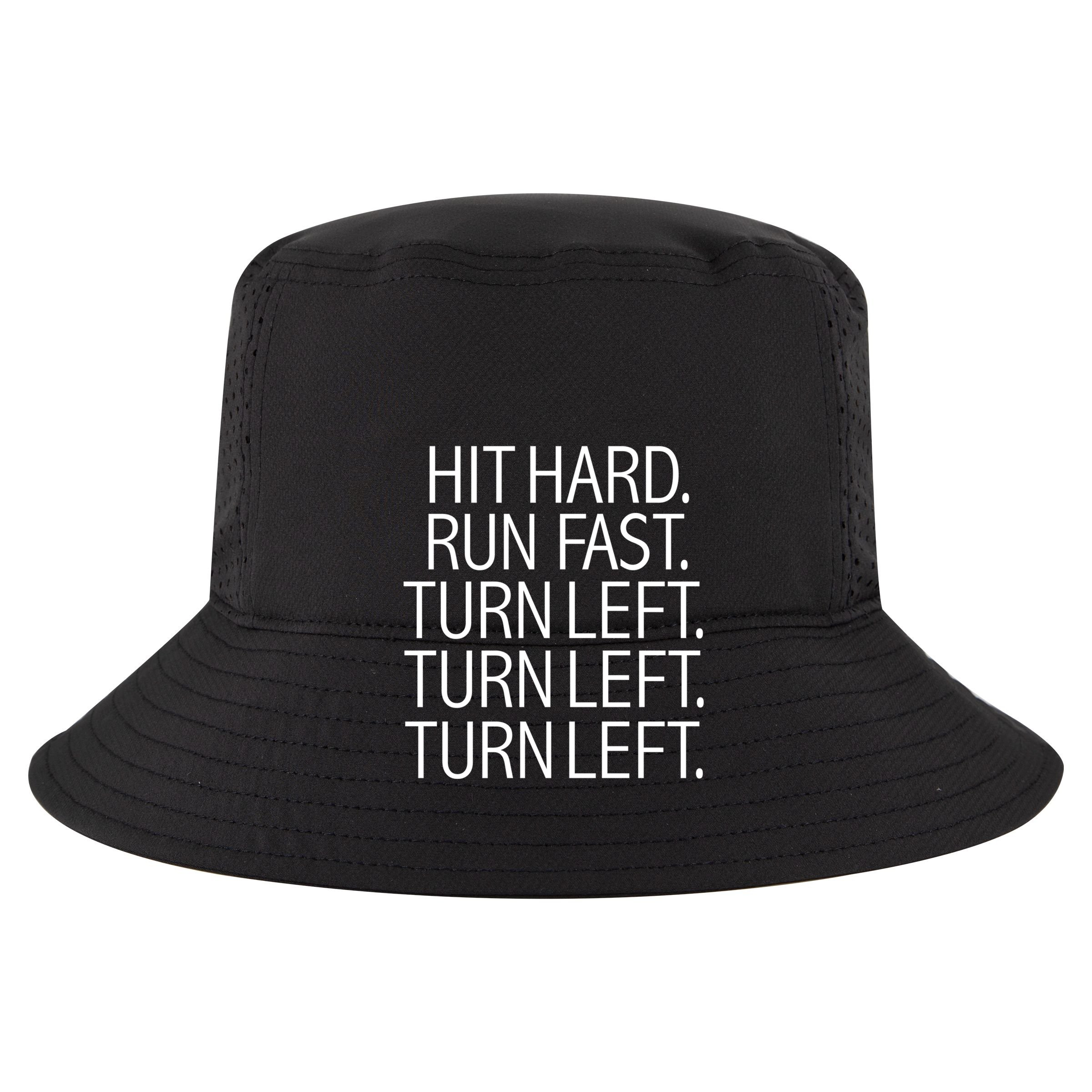 Funny Hit Hard Run Fast Turn Left Baseball Pitcher Gift 7 Panel Mesh Trucker Snapback Hat