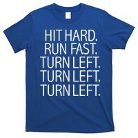 Funny Hit Hard Run Fast Turn Left Baseball Pitcher Gift T-Shirt
