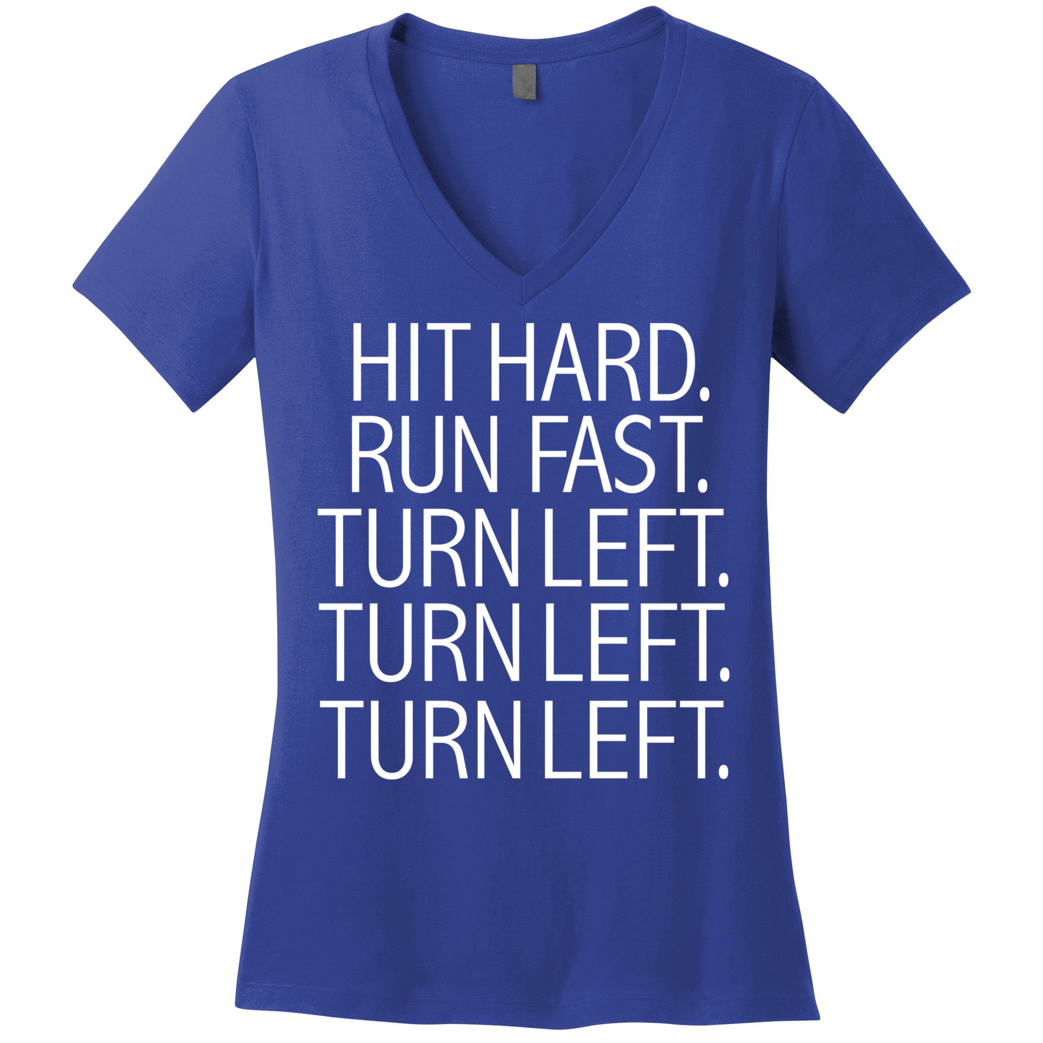 Funny Hit Hard Run Fast Turn Left Baseball Pitcher Gift Women's V-Neck T-Shirt