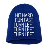 Funny Hit Hard Run Fast Turn Left Baseball Pitcher Gift Short Acrylic Beanie