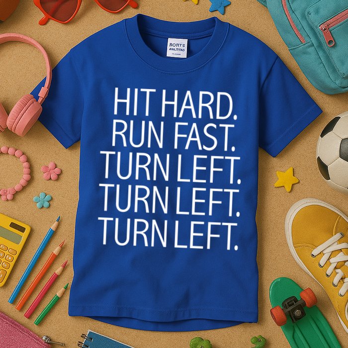 Funny Hit Hard Run Fast Turn Left Baseball Pitcher Gift Kids T-Shirt