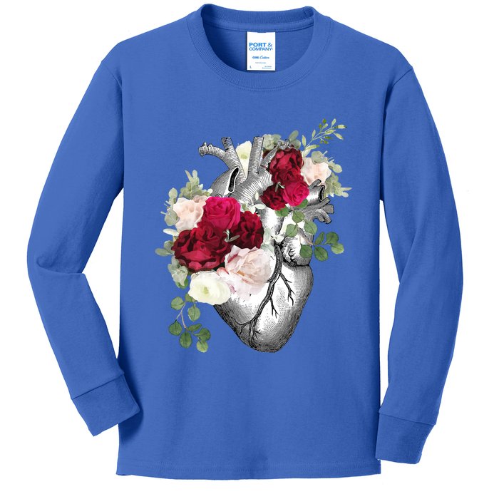 Floral Hu Heart Vintage With Roses Anatomy Illustrations Gift Kids Long Sleeve Shirt